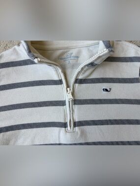 Vineyard Vines Kids Cream & Navy Striped Half-Zip Sweatshirt